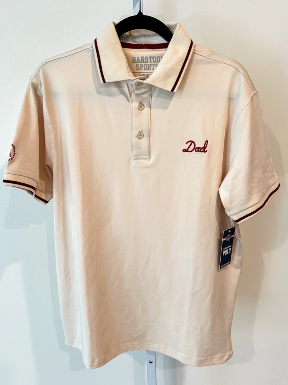 NWT Barstool Sports DAD Embroidered  Cream and Burgundy Polo Shirt Mens Medium